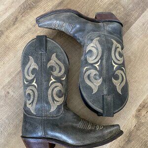 Justin Cowboy Boots Bent Rail Snip Toe Grey with Embroidery Size 7 B